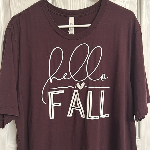 Bella + Canvas Burgundy Red Hello Fall Short Sleeve Cotton T-shirt Unisex 2XL - Picture 4 of 6